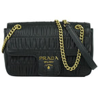 Prada Nappa Gaufre Chain Shoulder Bag Pochette Leather Black