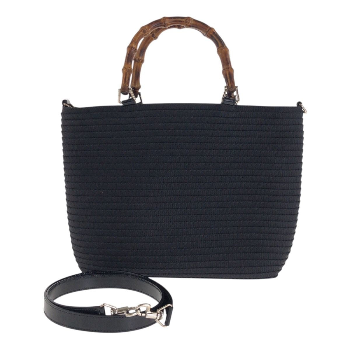 Gucci Bamboo Black Silver Canvas Patent 000 Tote Bag