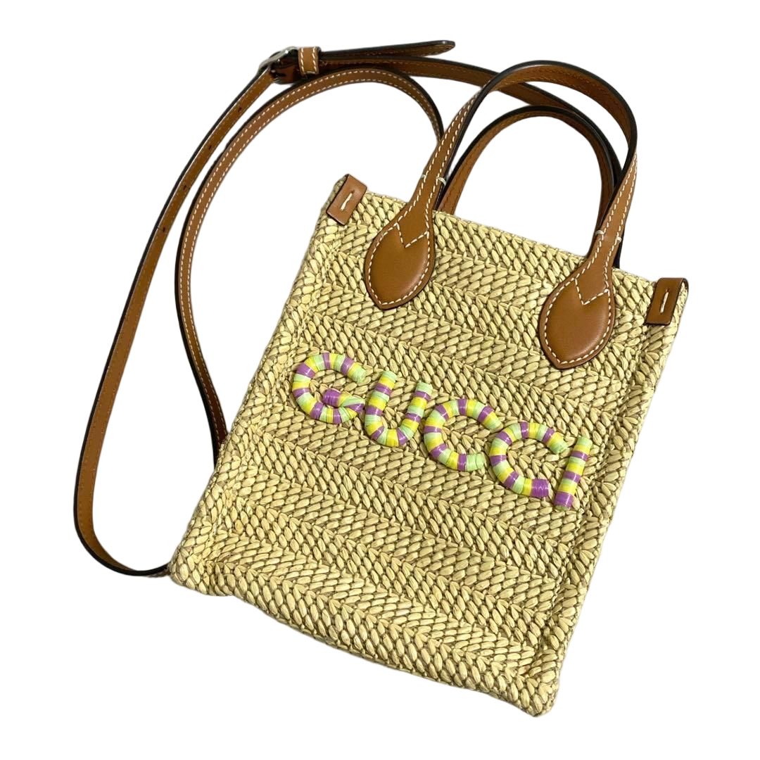 Gucci Basket Shoulder Bag Raffia Logo