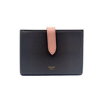 Celine Strap Leather Gray Light Pink Wallet Gold