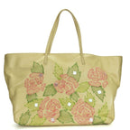 Fendi Tote Roll Bag Leather Beige Pink Green Silver Hardware Shoulder Floral A4
