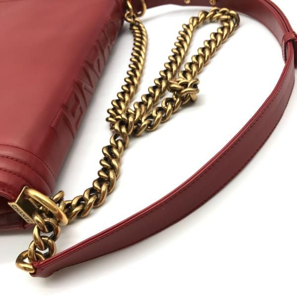 Chanel Leather Chain Shoulder Bag Red — view 5