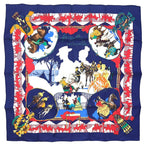 Hermes Carre 90 Seville Holiday Silk Navy White Red Scarf