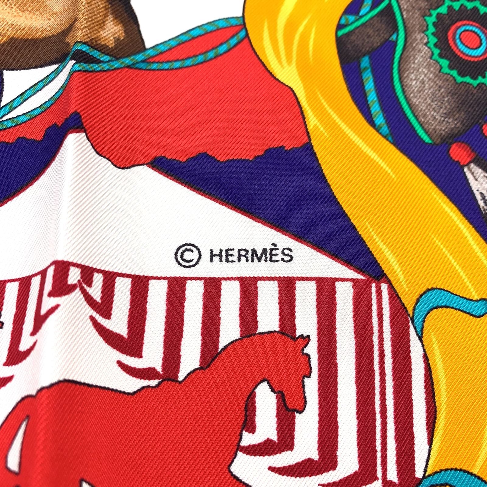 Hermes Carre 90 Seville Holiday Silk Navy White Red Scarf — view 2