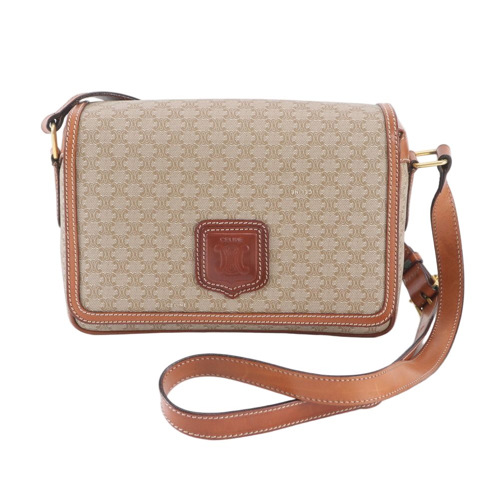 Celine Macadam Leather Shoulder Bag Crossbody Hand Tote Brown