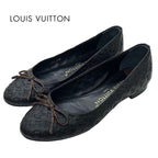 Louis Vuitton Nina Line Monogram Flat Shoes Ballet Ribbon Leather Black