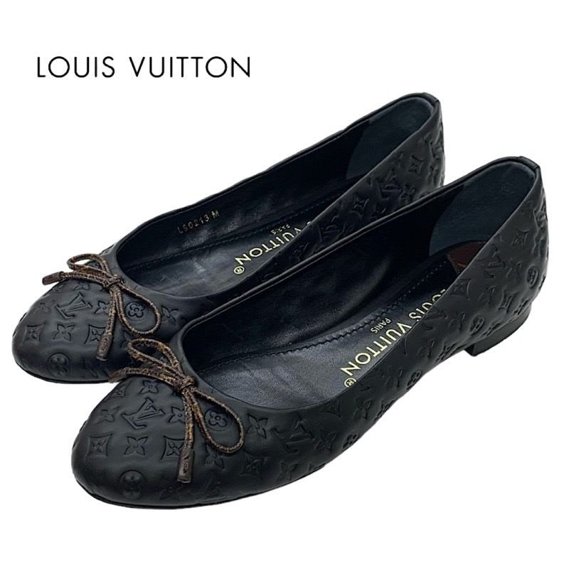 Louis Vuitton Nina Line Monogram Flat Shoes Ballet Ribbon Leather Black