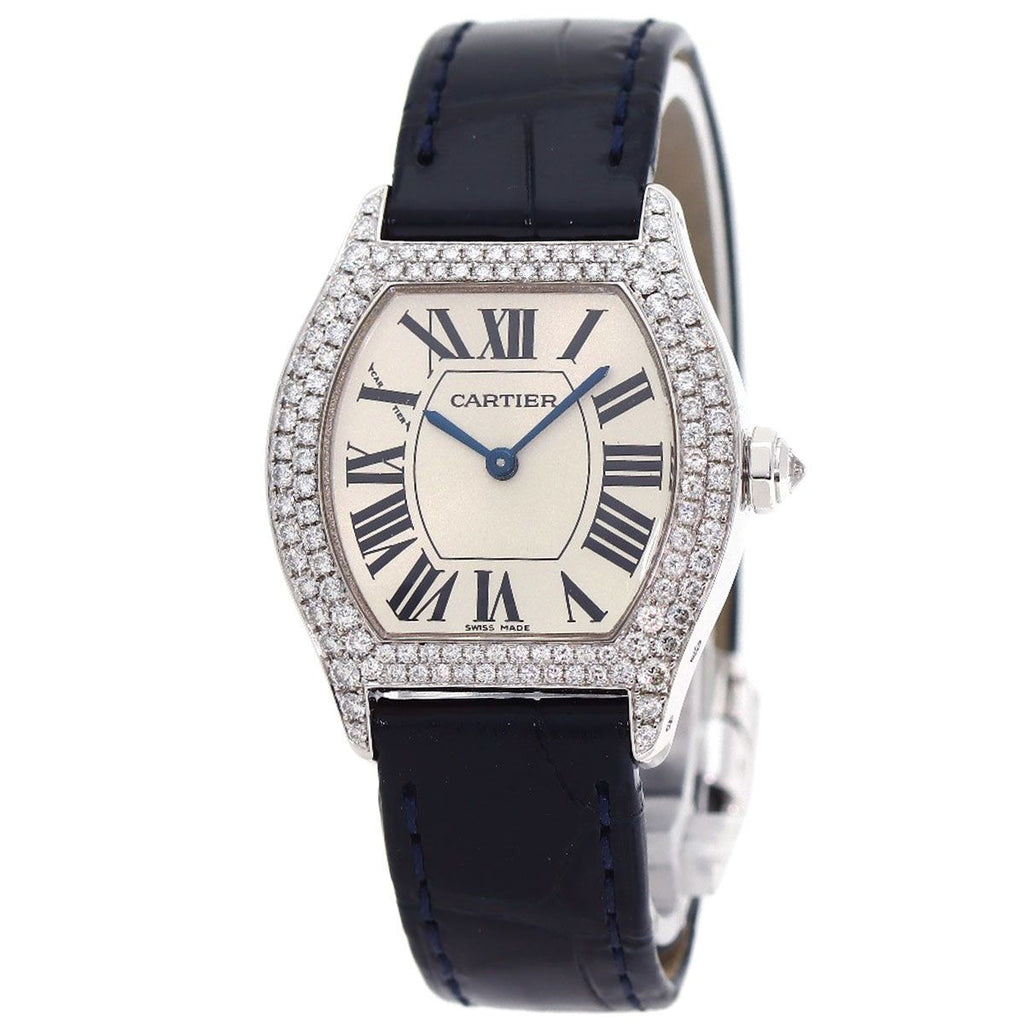 Cartier Totu SM Diamond Watch 18K White Gold Leather