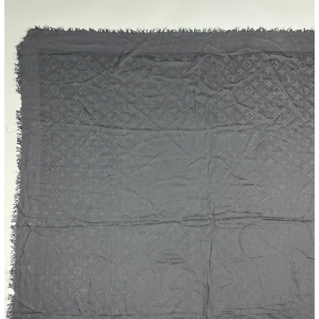 Louis Vuitton Shawl Monogram Silk Wool Gray Vintage Scarf — view 2
