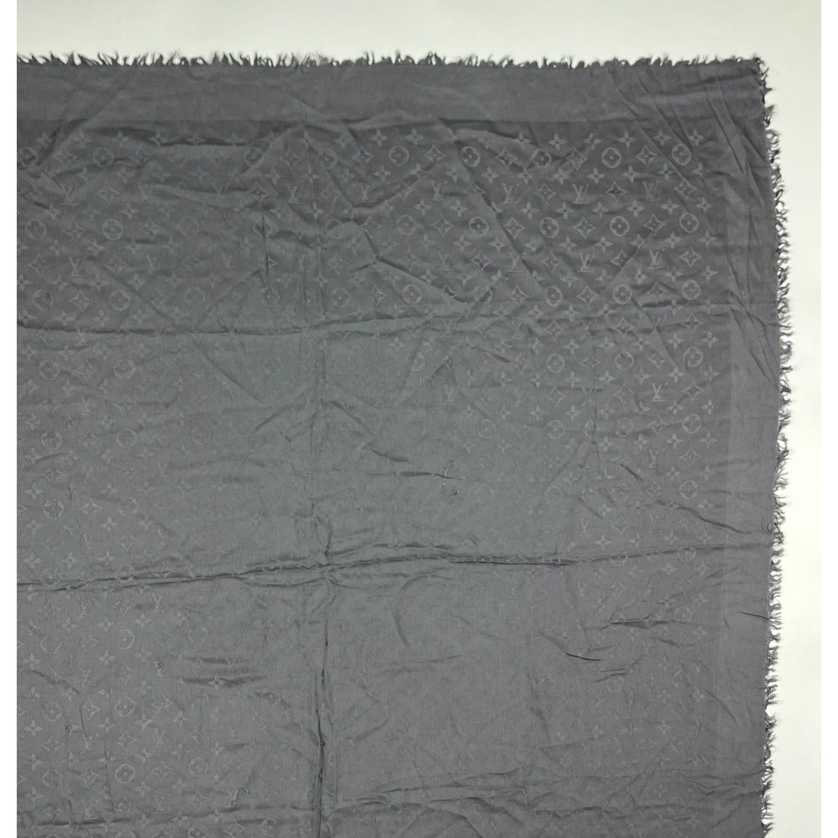 Louis Vuitton Shawl Monogram Silk Wool Gray Vintage Scarf — view 3