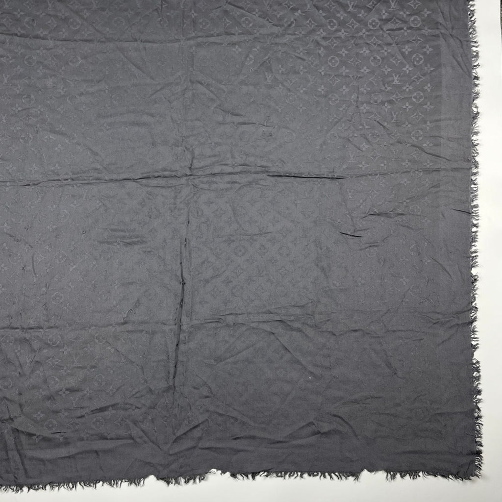 Louis Vuitton Shawl Monogram Silk Wool Gray Vintage Scarf — view 4