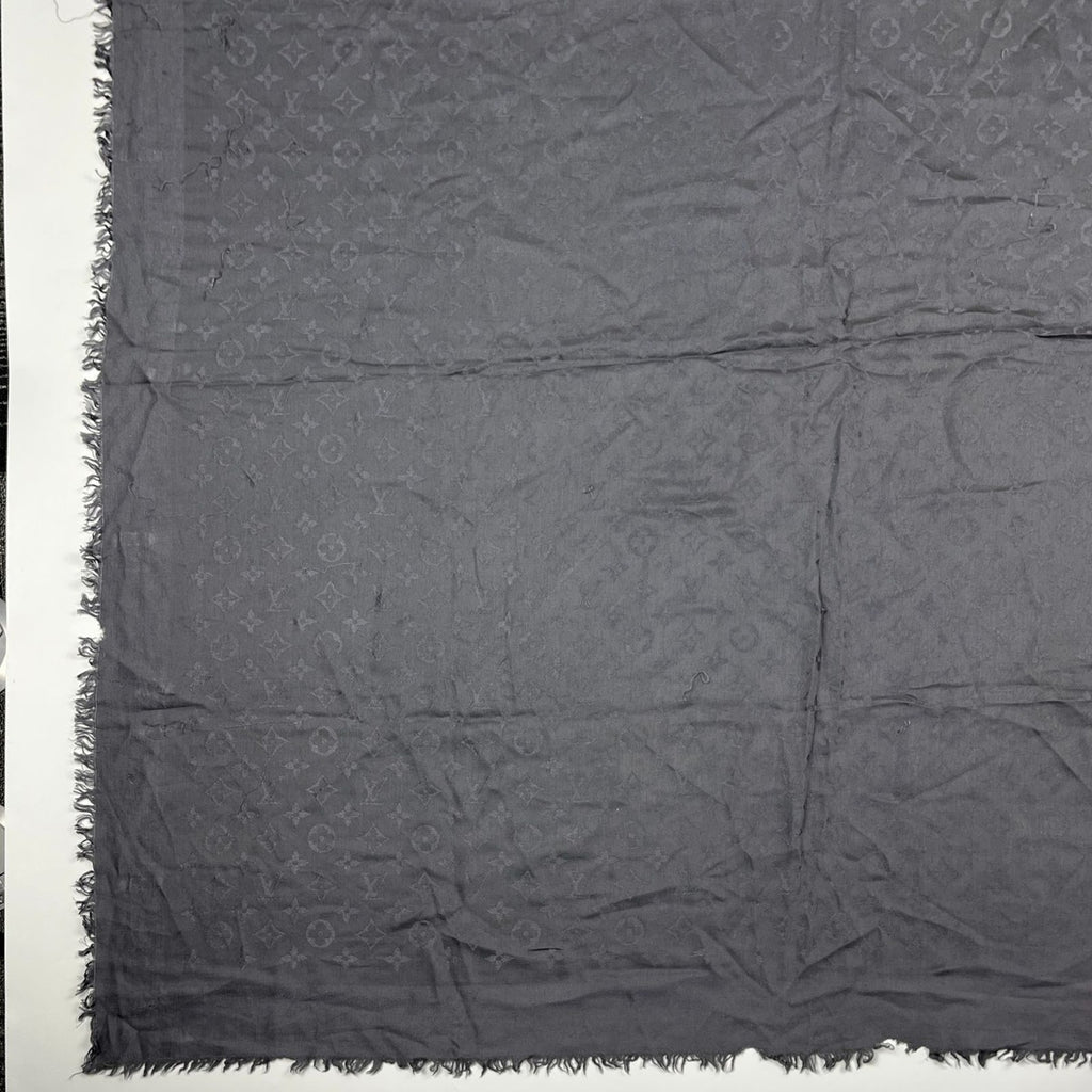 Louis Vuitton Shawl Monogram Silk Wool Gray Vintage Scarf — view 5