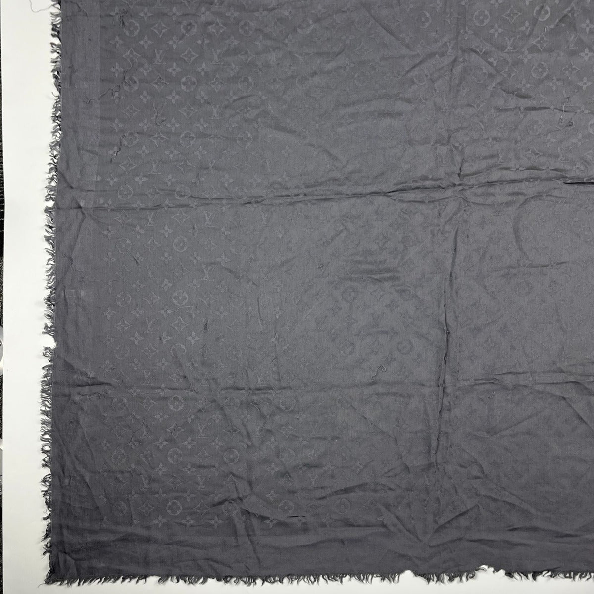 Louis Vuitton Shawl Monogram Silk Wool Gray Vintage Scarf — view 5