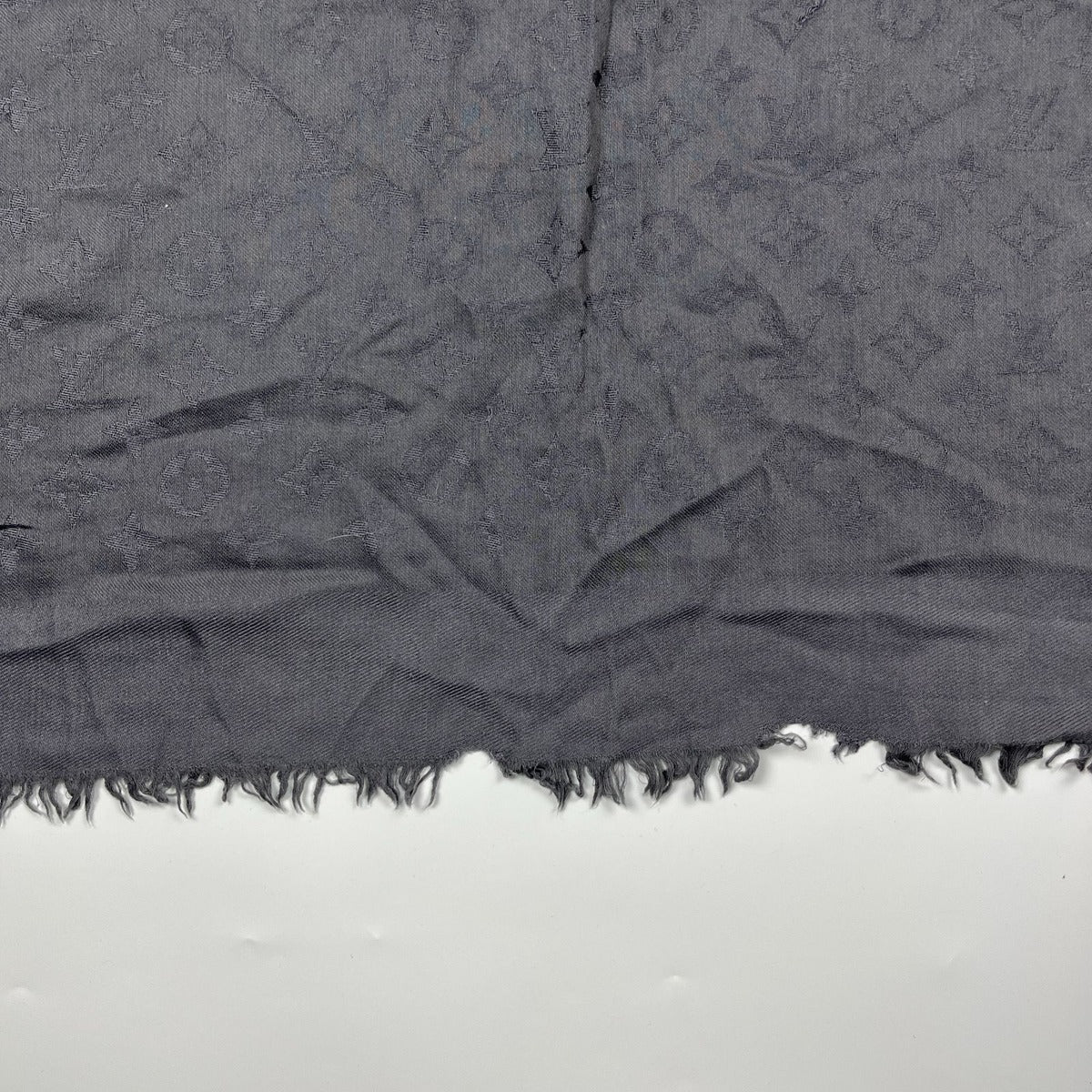 Louis Vuitton Shawl Monogram Silk Wool Gray Vintage Scarf — view 6