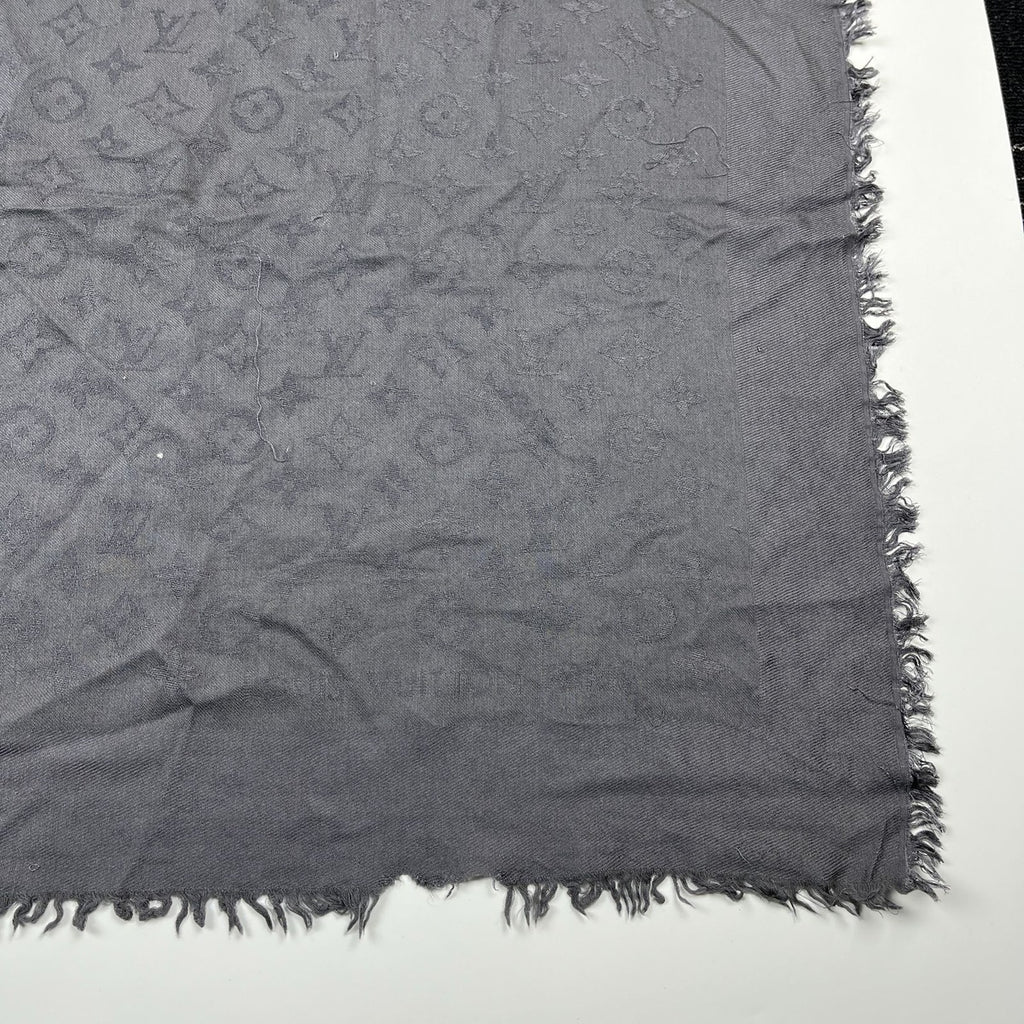 Louis Vuitton Shawl Monogram Silk Wool Gray Vintage Scarf — view 7