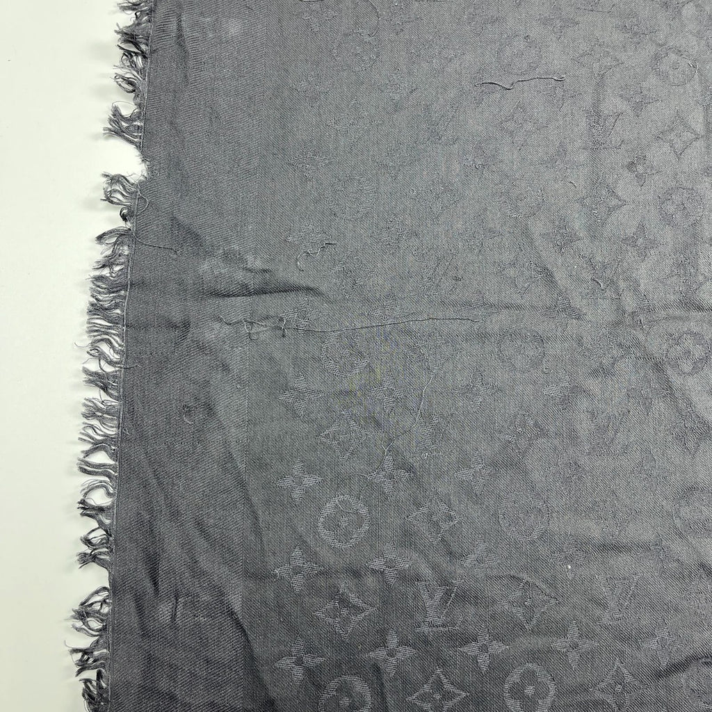 Louis Vuitton Shawl Monogram Silk Wool Gray Vintage Scarf — view 8
