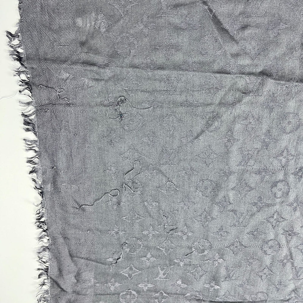 Louis Vuitton Shawl Monogram Silk Wool Gray Vintage Scarf — view 9