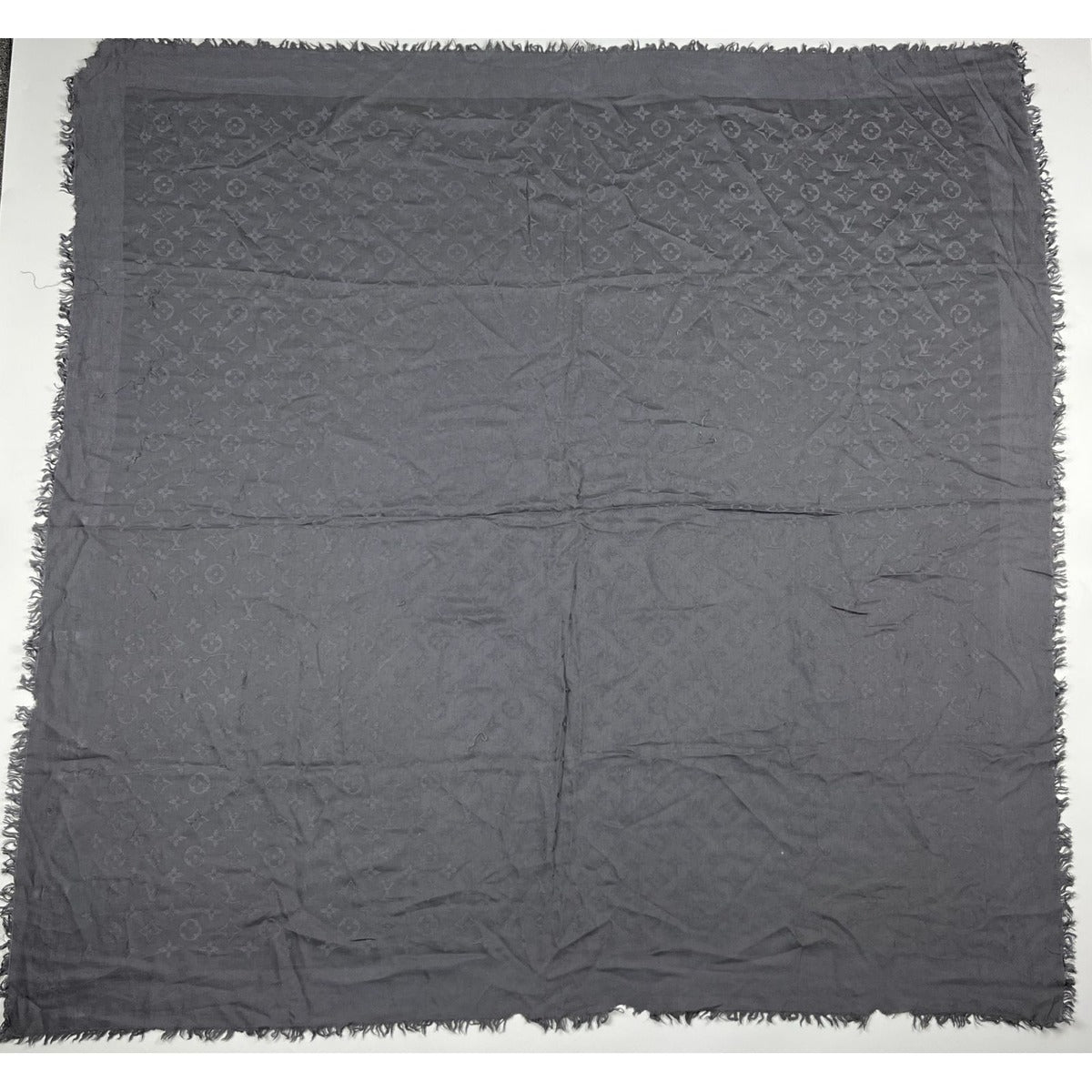 Louis Vuitton Shawl Monogram Silk Wool Gray Vintage Scarf