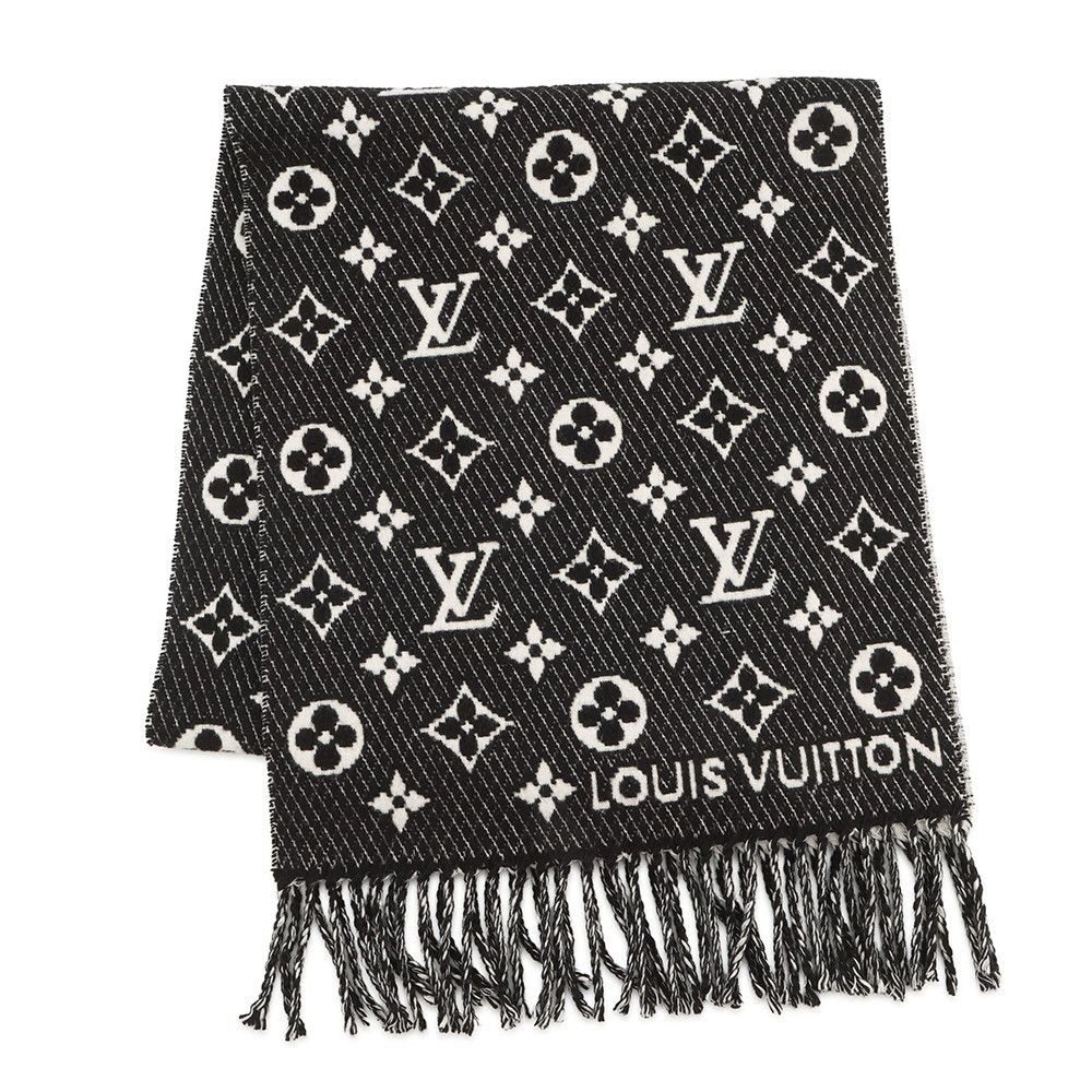 Louis Vuitton Scarf Echarpe LV Toujour Silk Cashmere Shawl Monogram Black