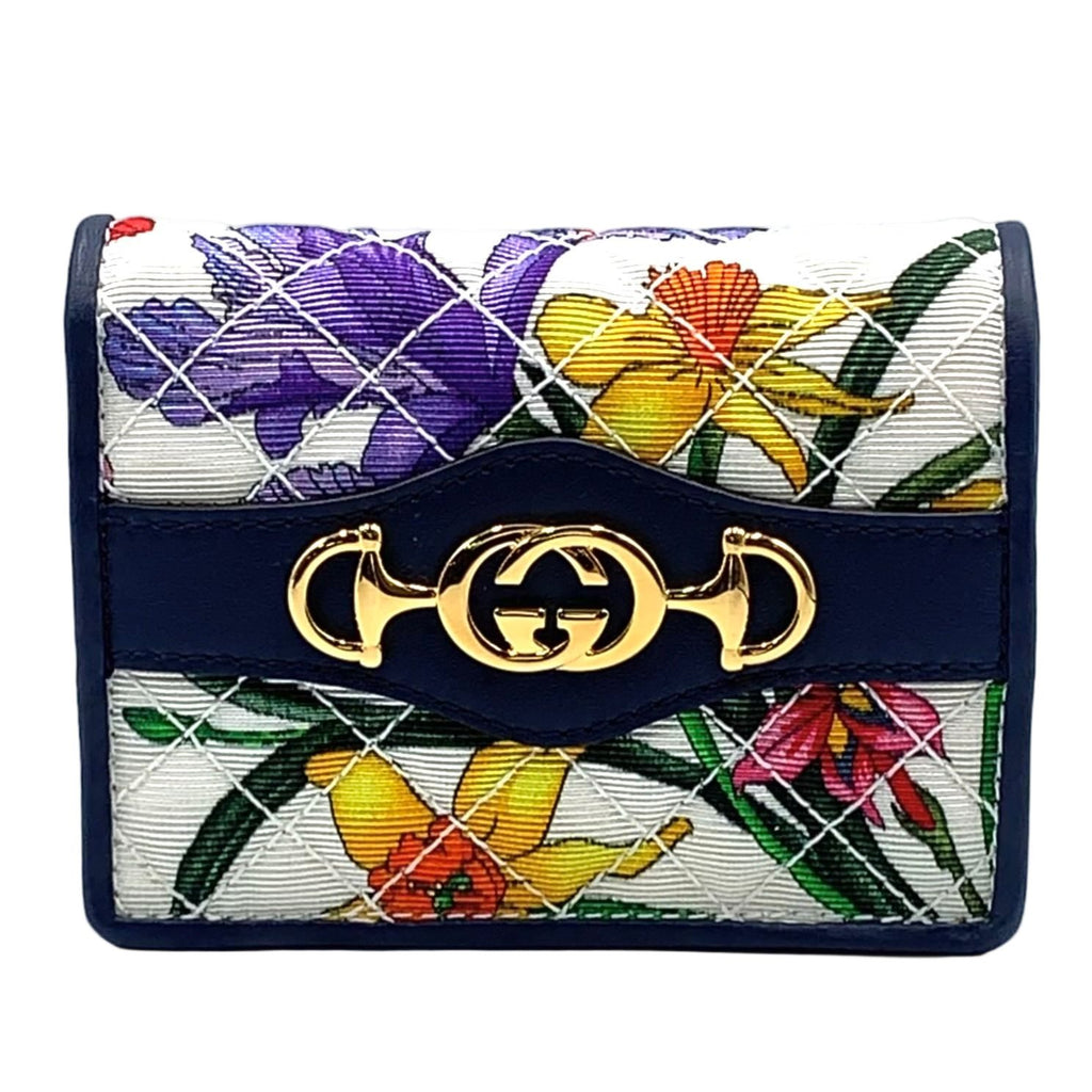 Gucci Zumiflora Compact Leather Canvas Multicolor Bifold Wallet Gold