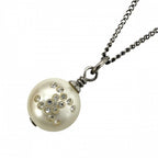 Chanel Necklace CC Logo Chain Faux Pearl Rhinestone White Silver