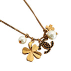 Chanel Necklace CC Logo Clover Gold Plated Faux Pearl Color Stone Black Cles — view 2