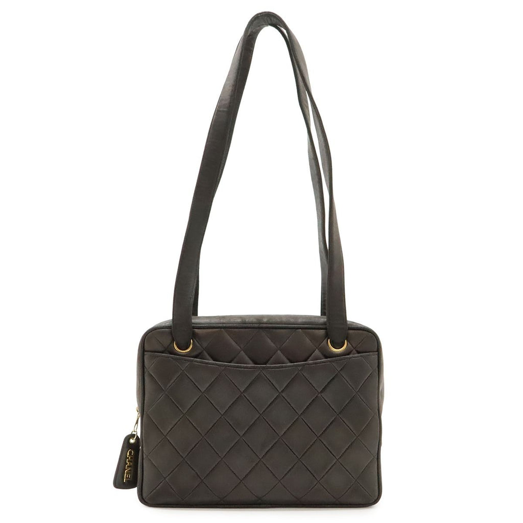 Chanel CC Logo Quilted Tote Shoulder Bag Leather Black Gold