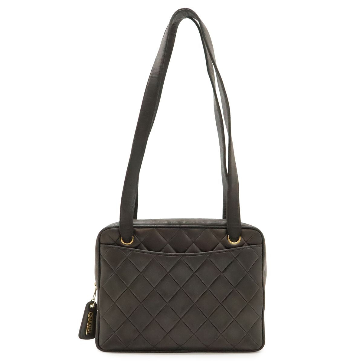 Chanel CC Logo Quilted Tote Shoulder Bag Leather Black Gold