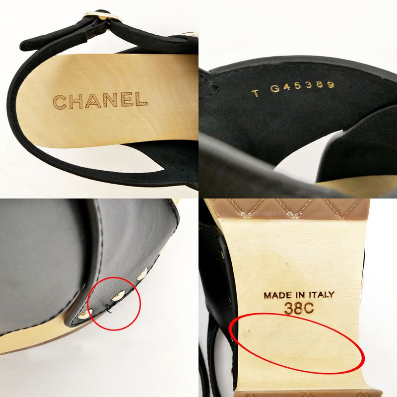 Chanel Wedge Sole Sandals Black Gdhardware Size 38 C Shoes — view 6