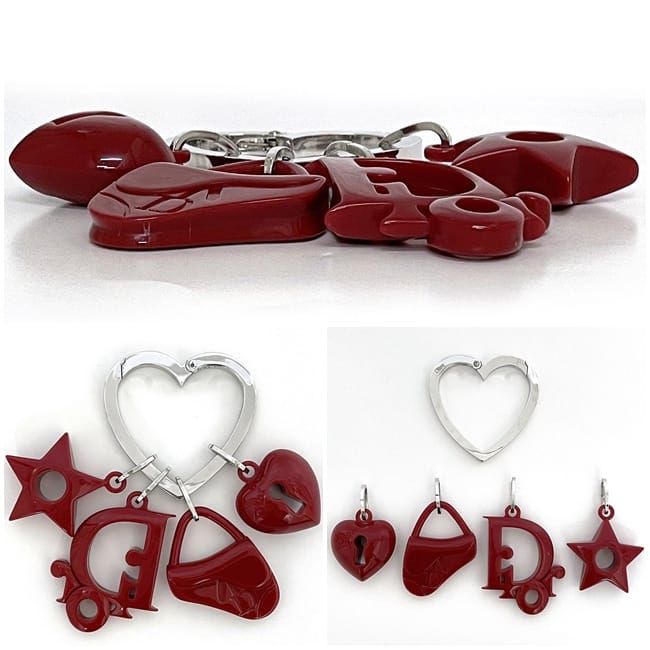 Christian Dior Key Ring Red Silver Plastic — view 2