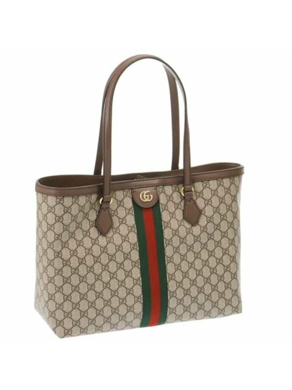 Gucci GG Supreme Ophidia Monogram Medium Shopping Tote Brown Tan Purse