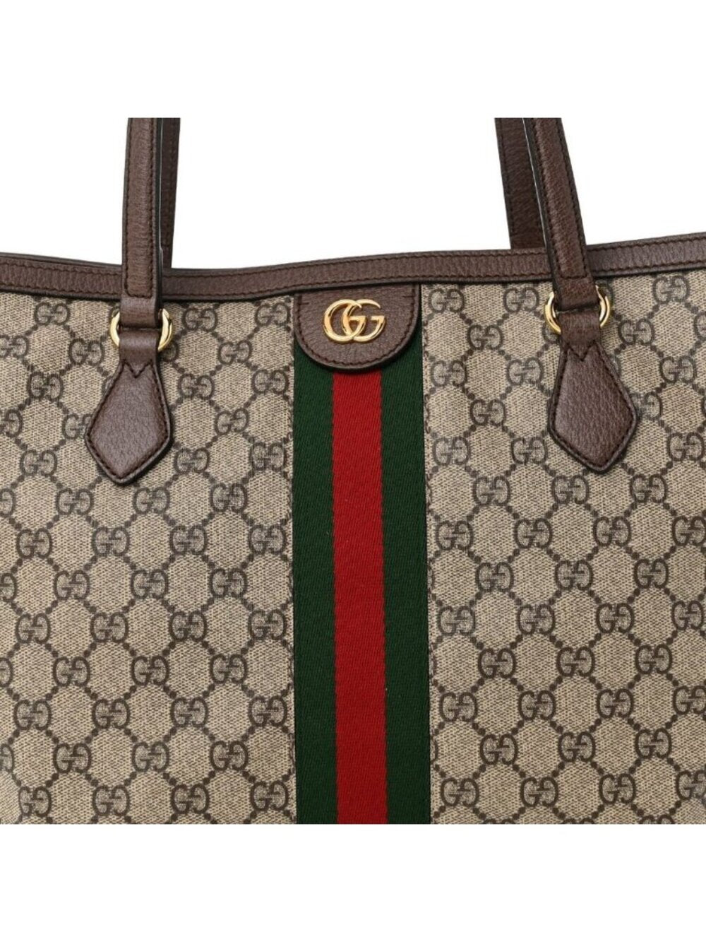 Gucci GG Supreme Ophidia Monogram Medium Shopping Tote Brown Tan Purse
