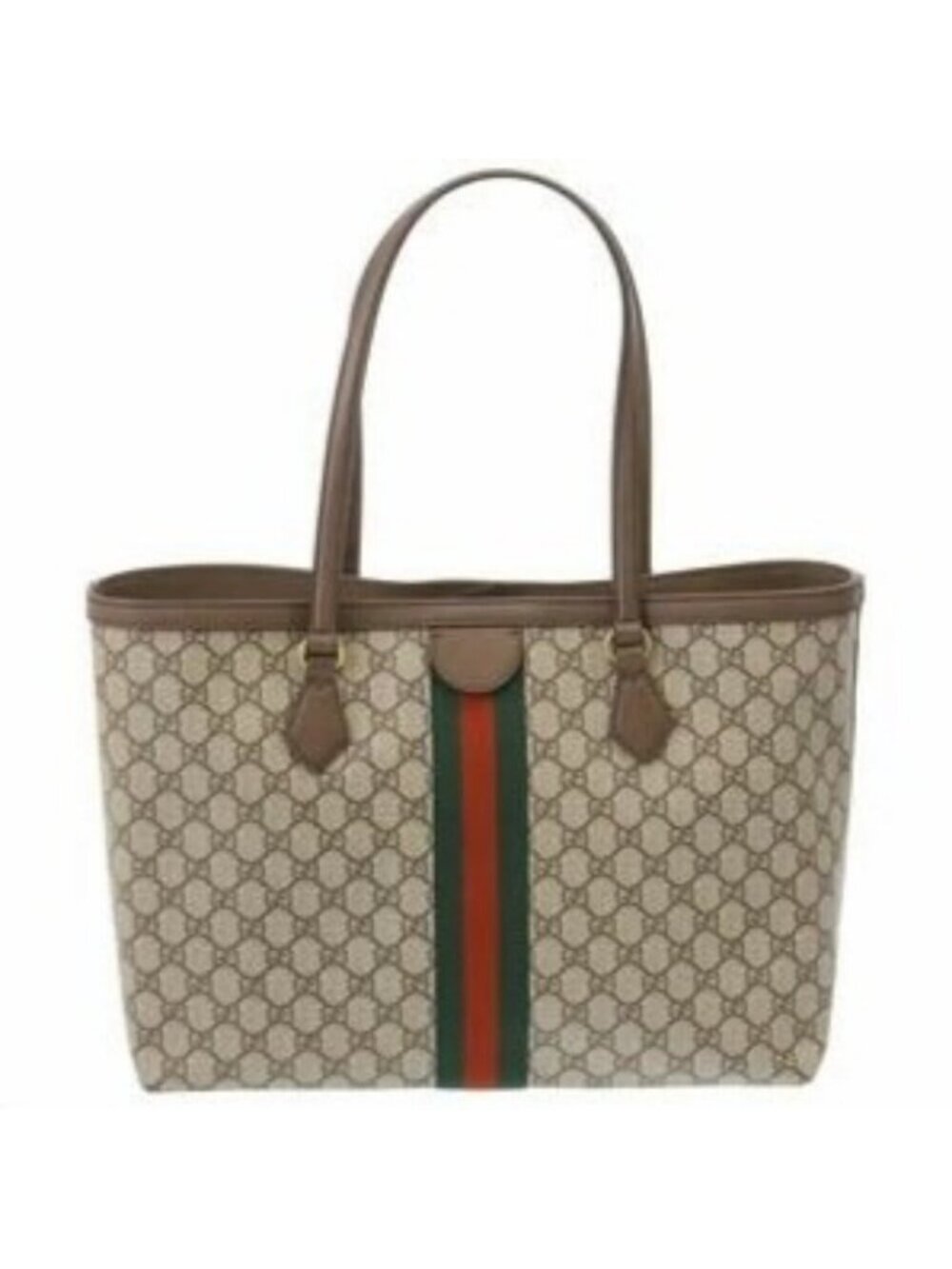 Gucci GG Supreme Ophidia Monogram Medium Shopping Tote Brown Tan Purse