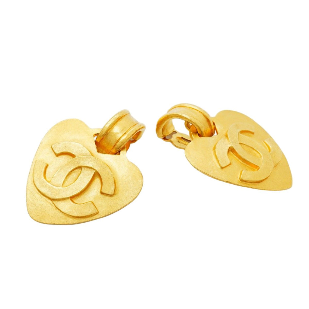 Chanel Earrings Vintage CC Logo Heart Motif Gold Plated — view 2