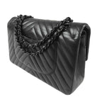Chanel Chain Shoulder Bag So Black Lambskin Stitch 25 Double Flap — view 2