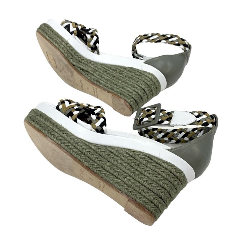 Hermes Sandals Shoes Leather Suede Khaki White Black Braided Wedge Sole — view 6