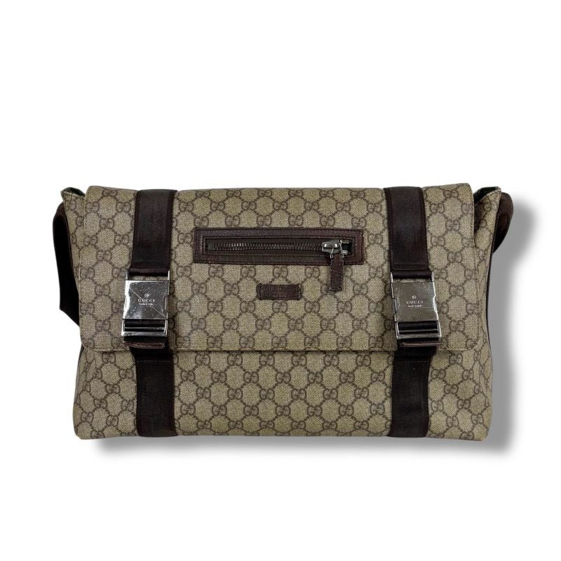 Gucci Messenger Shoulder Bag GG Supreme Brown Beige Leather — view 2