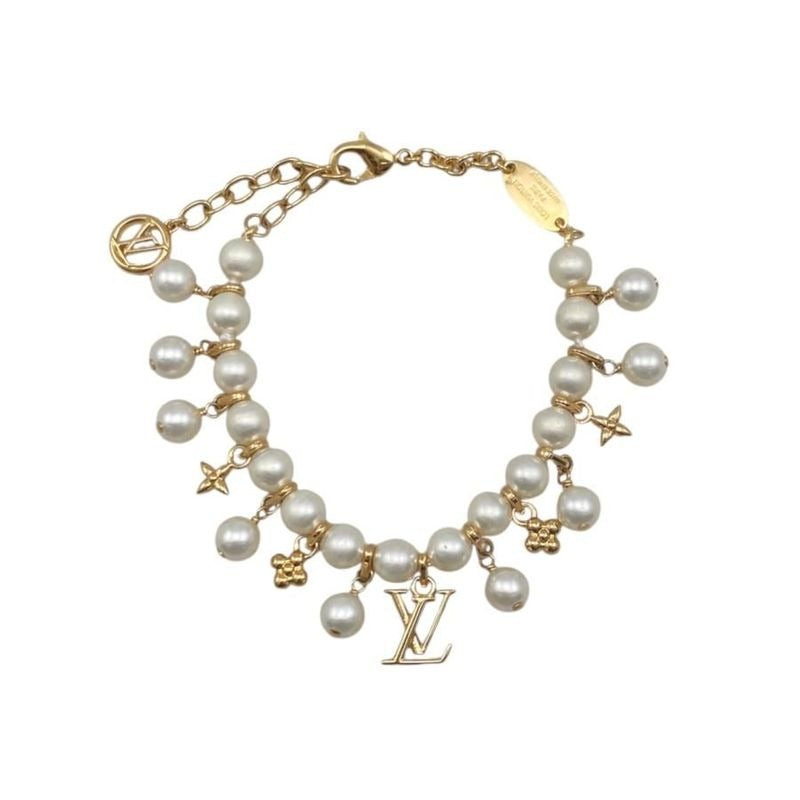 Louis Vuitton Bracelet Pearl River M1685 a Monogram Flower Logo White — view 2