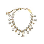 Louis Vuitton Bracelet Pearl River M1685 a Monogram Flower Logo White