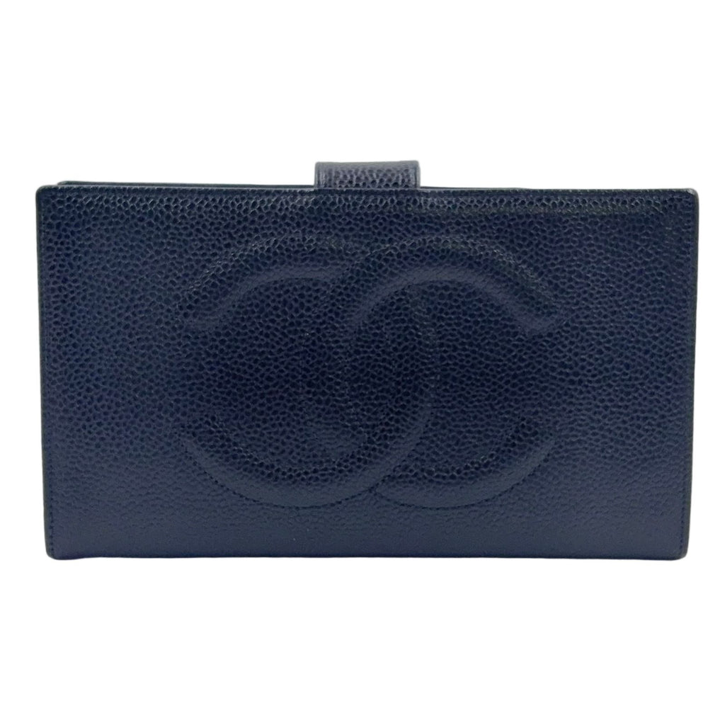 Chanel CC Logo Caviar Leather Black Bifold Wallet Gold