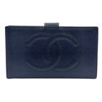 Chanel CC Logo Caviar Leather Black Bifold Wallet Gold