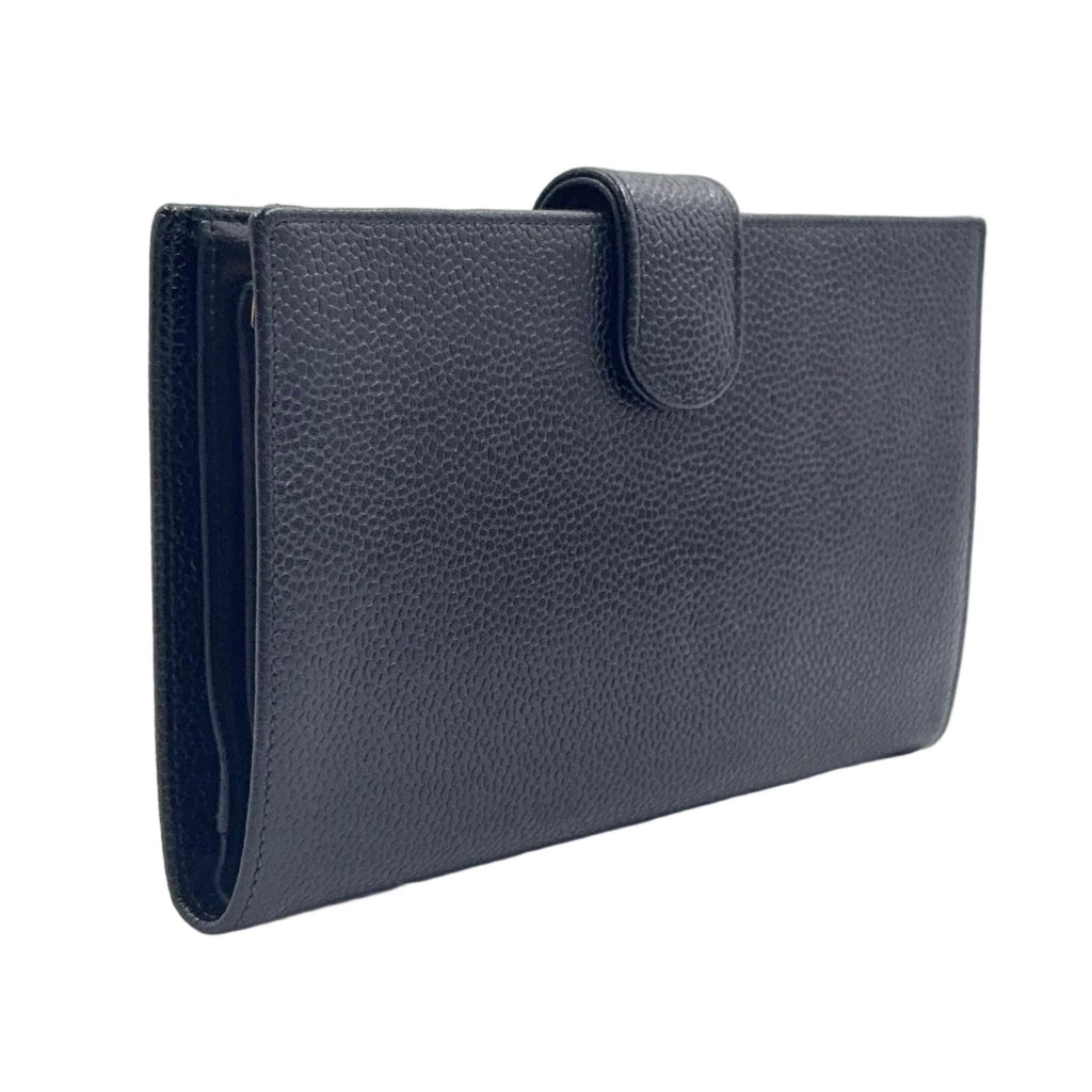 Chanel CC Logo Caviar Leather Black Bifold Wallet Gold — view 2