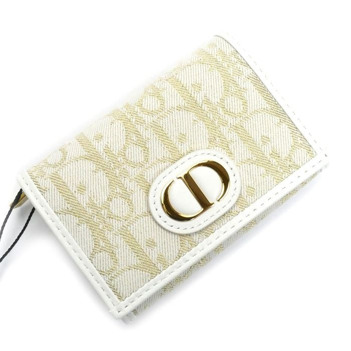 Christian Dior Oblique 30 Montaigne Medium Wallet Coin Case White Gold S2300 Unrg