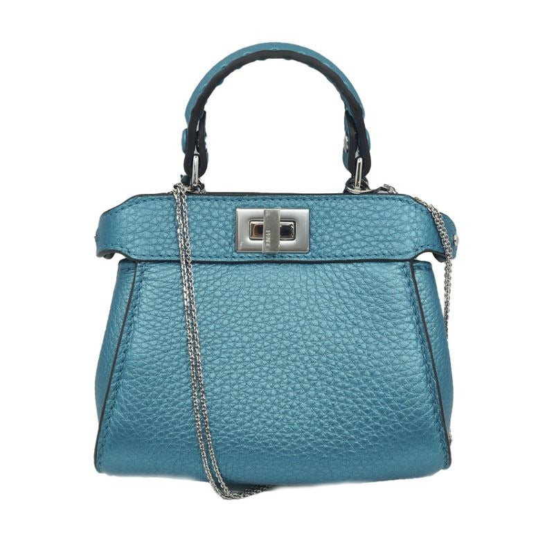 Fendi Nano P-cub Leather Mini Bag Pochette Pouch Blue Series 2-Way