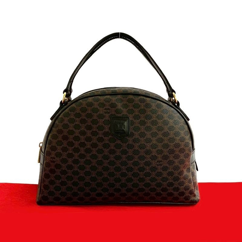 Celine Vintage Macadam Blason Triomphe Pattern Leather Handbag Mini Boston Bag