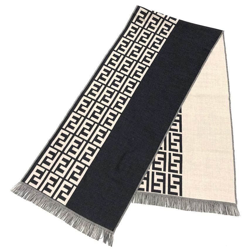 Fendi Zucca Shawl Scarf Gray White Wool