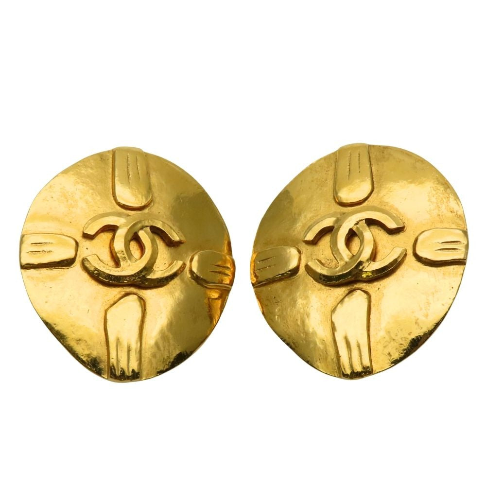 Chanel Earrings CC Logo Metal Gold Plated