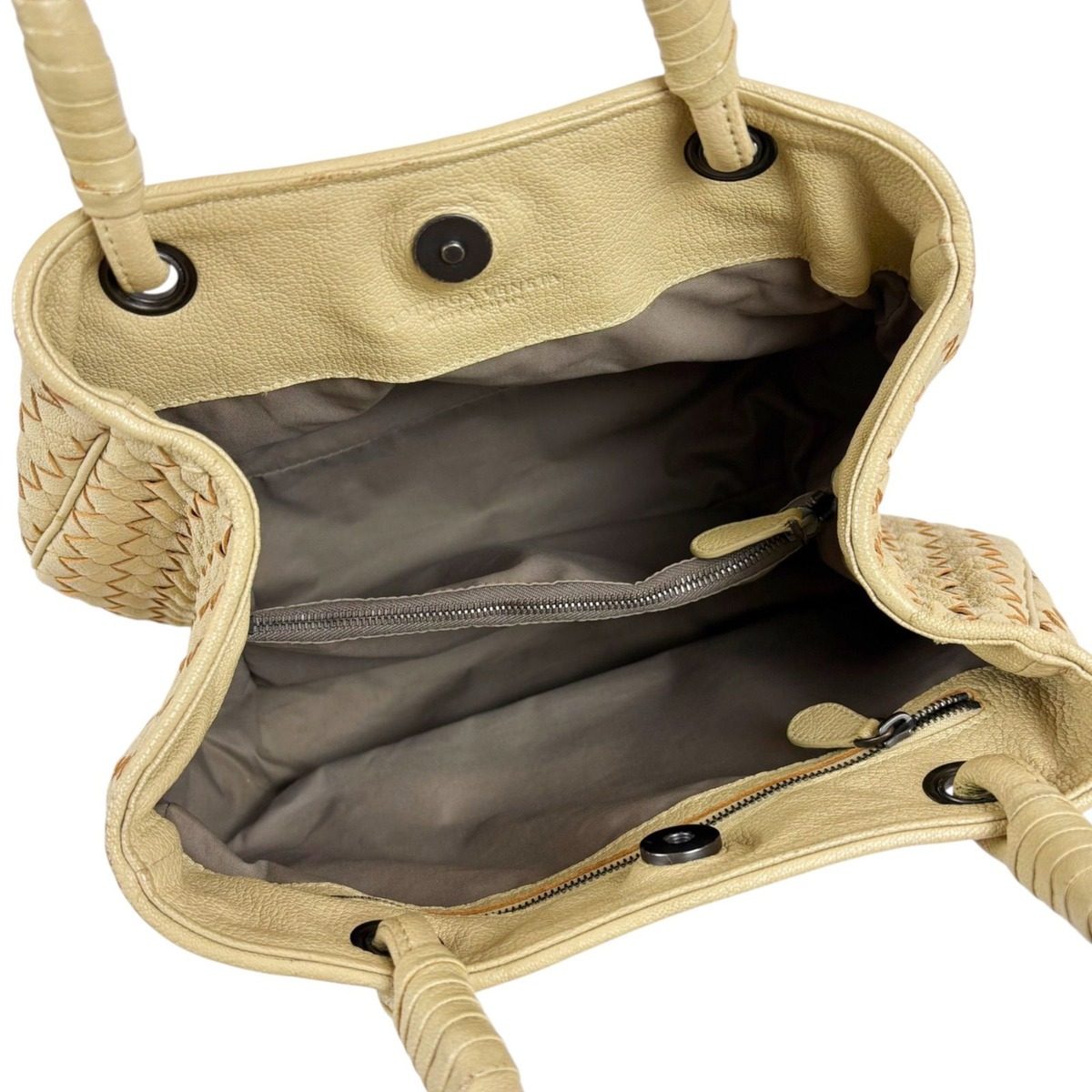 Bottega Veneta Intrecciato Leather Satchel Handbag Beige — view 7