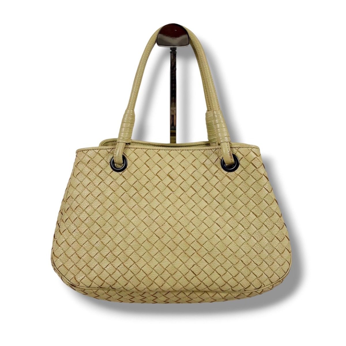 Bottega Veneta Intrecciato Leather Satchel Handbag Beige