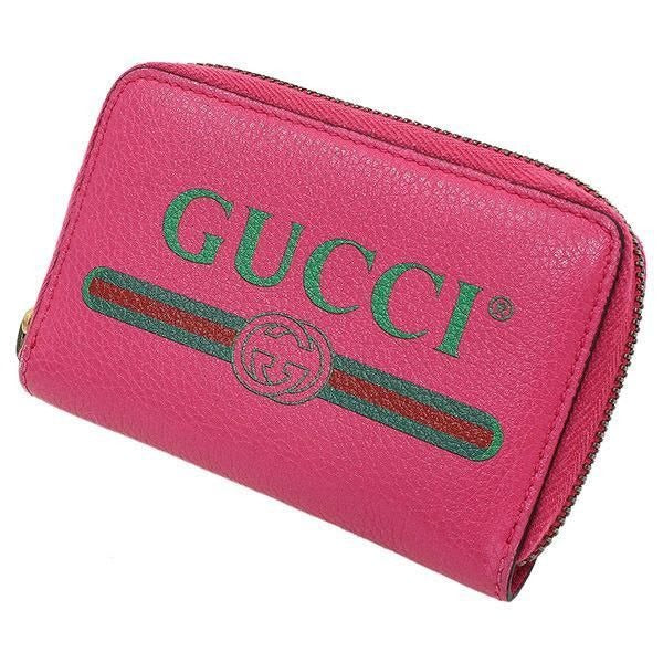 Gucci Logo Print Leather Design Round Zipper Coin Purse Case Compact Wallet